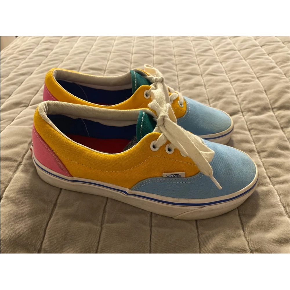 Vans low top, tie shoes, colorblock, M6, W7.5, Yellow, Blue - Picture 1 of 7
